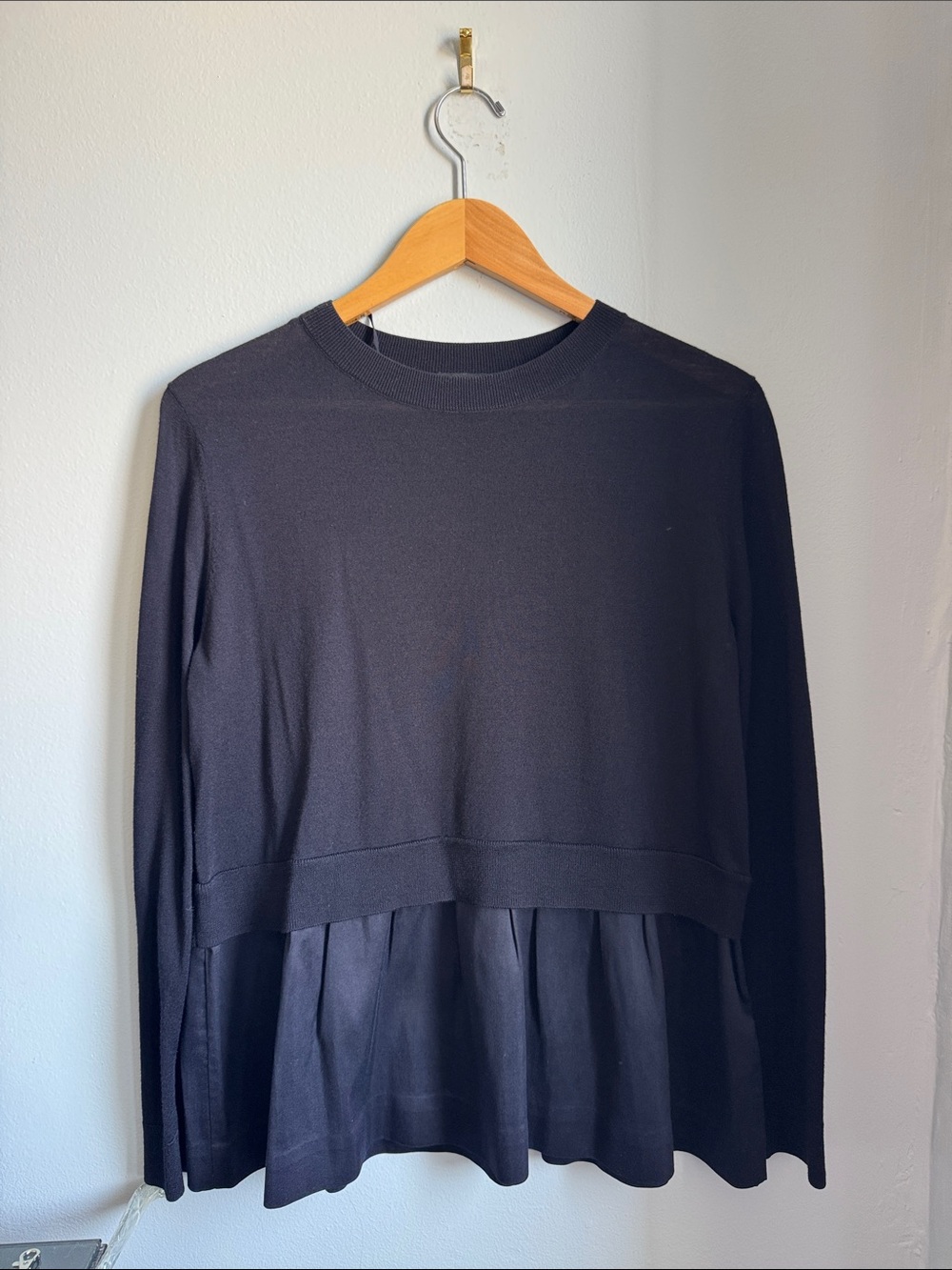 Cos Women’s Navy Long-Sleeve Sweater 💯 Wool with Silk Blend Peplum